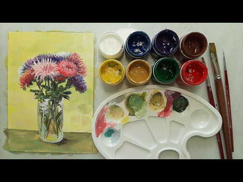 Видео: Поетапне малювання натюрморту "Хризантеми в вазі"/Paint chrysanthemums in a vase