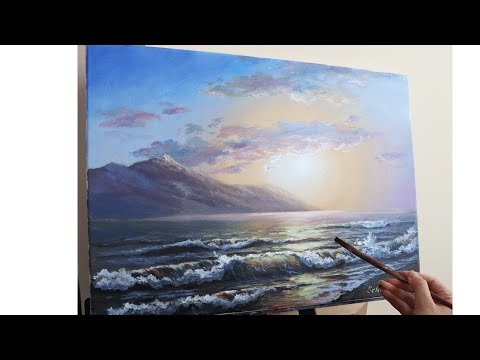 Видео: Морской пейзаж акрилом. Живопись акрилом.