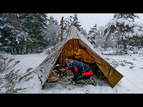 Видео: Зимний кемпинг с морозной метелью – холодная погода, снегопад