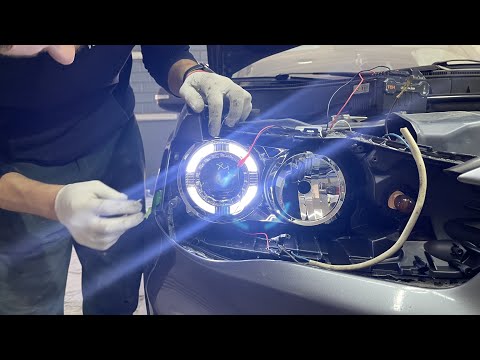 Видео: Двух чиповый линзы f 20 в Mitsubishi Outlander запишись на установку 7(928)1112002