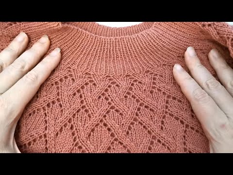 Видео: Ажурный узор для круглой кокетки спицами