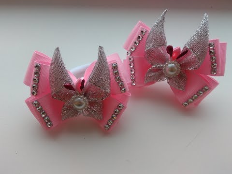 Видео: Нежные бантики с бабочками из лент Канзаши МК / Delicate ribbon with butterfly ribbon Kanzashi MK