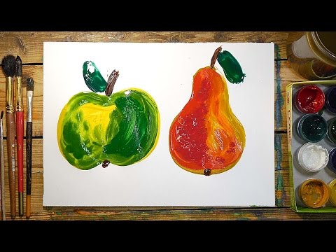 Видео: Как нарисовать Яблоко и Грушу | Простые рисунки красками | Урок рисования для детей
