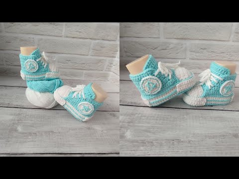 Видео: Вязаные пинетки кедики крючком для новорожденых, booties sneakers crochet for newborns