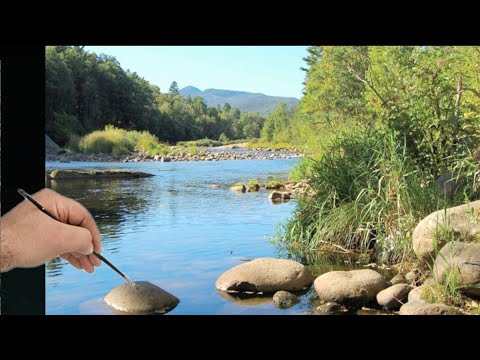 Видео: Акриловая краска - как нарисовать камни и траву у озера