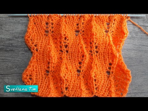 Видео: Узор Ажурные рельефные листья. Вязание спицами # 577