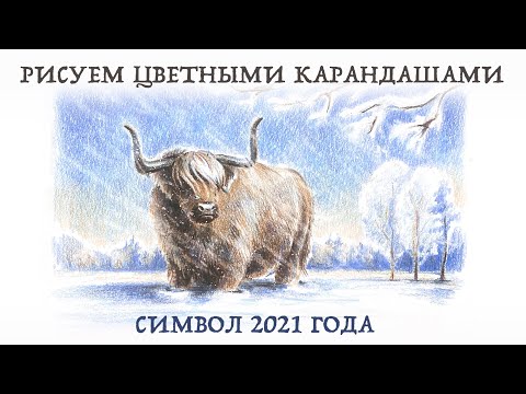 Видео: Рисуем зимний пейзаж цветными карандашами #2 // Символ 2021 года
