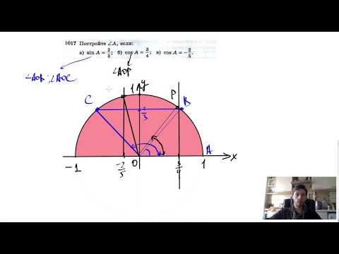 Видео: №1017. Постройте ∠А, если: a) sinA=⅔; б) cosA = ¾; в) cosA = -2/5.