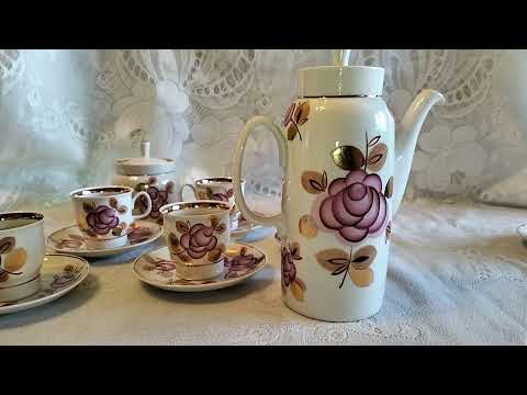 Видео: Кофейный сервиз с розами. Артёмовский фарфор. Старинные Чашки от Дулево