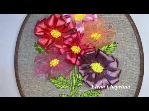 Видео: Как просто вышить букет цветов лентами. Мастер класс.