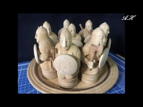 Видео: Резьба шахматных пешек (Обзор готовых шахматных фигур) резьба по дереву