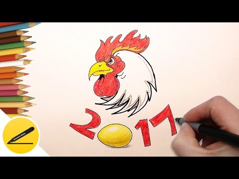 Видео: Как нарисовать Петуха - Рисуем картинку с Петухом на новогоднюю открытку 2017