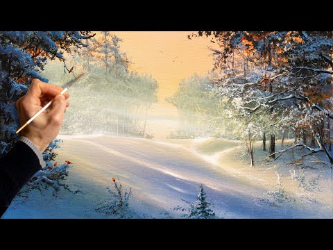 Видео: 👍 Зимняя тишина - пейзаж. Живопись акрилом. Рисование. Искусство. Красивая картина. Хобби.