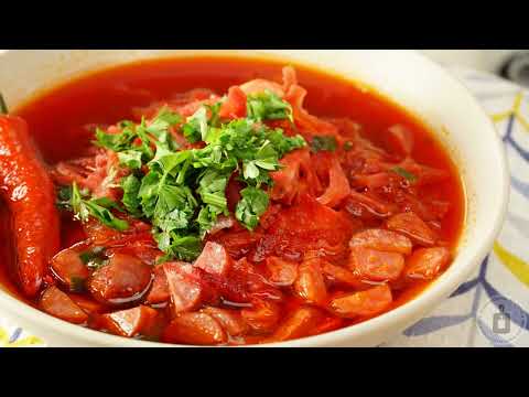 Видео: С остринкой и ароматом копченостей. БОРЩ НА ГОВЯЖЬИХ РЁБРАХ С ОХОТНИЧЬИМИ КОЛБАСКАМИ И ПЕРЦЕМ ЧИЛИ