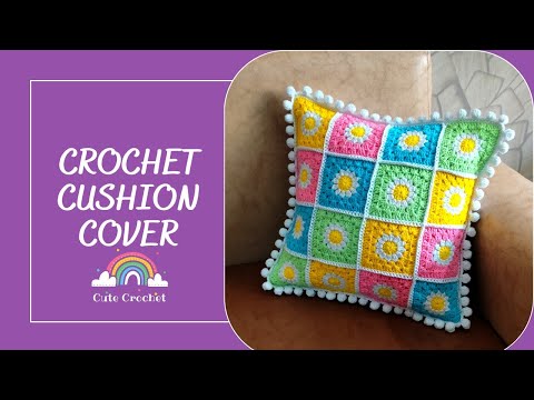 Видео: Вязаный крючком чехол для подушки || Чехол для подушки «Ромашки» в стиле «бабушкин квадрат» || По...