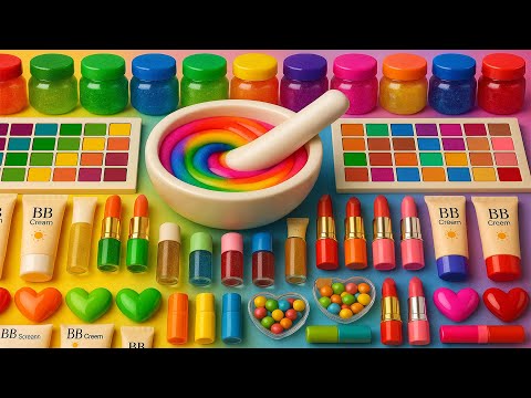 Видео: ASMR DIY слайм видео 🌈 Радужный облачный слайм с косметикой, тенями, уходом, конфетами и блестками