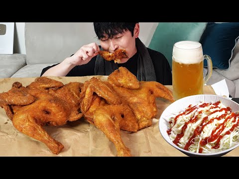 Видео: Хрустящая жареная курочка! И пиво MUKBANG REALSOUND ASMR EATINGSHOW