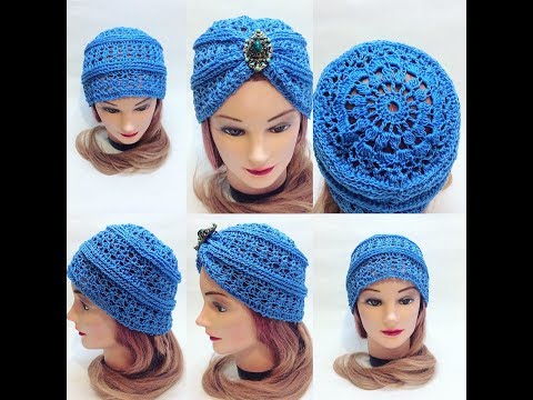 Видео: Шапка чалма крючком 2 в 1 с оригинальной макушкой Очень просто