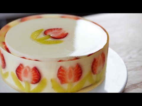 Видео: Красивый торт с фруктовым желе / 🌷 На торте распустились цветы тюльпана. / Торт Зебра / Мерная чашка