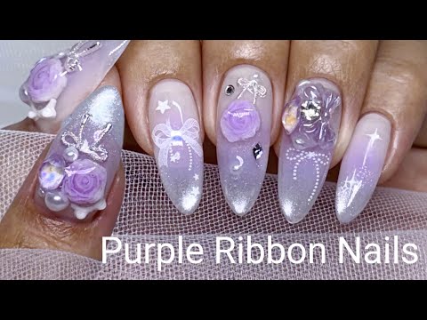 Видео: sub) Фиолетовый стеклянный ногтей 🔮💜 Как сделать зубной магнит гель 💅/ ленточный ногтей