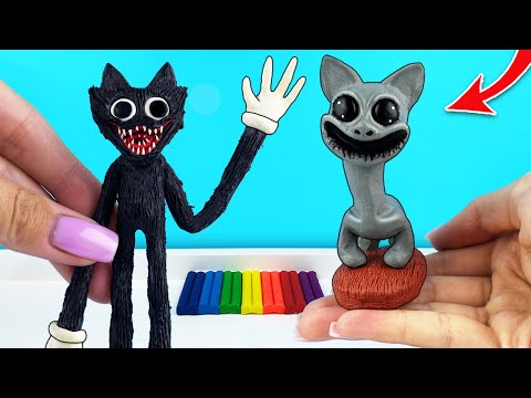 Видео: Мультяшный Хагги Вагги и Белый Кот из Тик Тока. Фигурки из пластилина. Лепка ОК