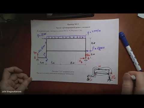 Видео: С.М. Задача №1.7 ( М) трёхшарнирная рама с врезным шарниром и завышенной затяжкой