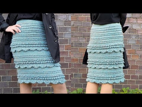 Видео: Вязаная юбка "Мятный зефир"