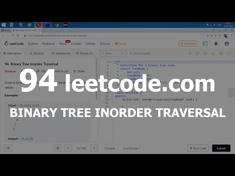 Видео: Разбор задачи 94 leetcode.com Binary Tree Inorder Traversal. Решение на C++