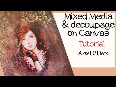 Видео: Смешанная техника! Декупаж из бумаги на холсте! ArteDiDeco [CC]