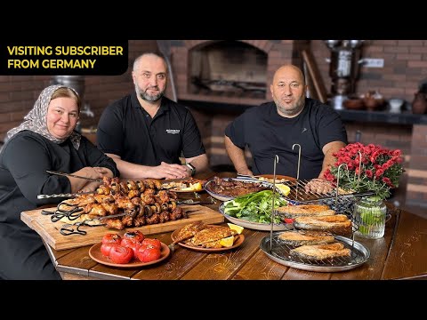 Видео: Гость из Германии! Курица, телятина и лосось на огне!