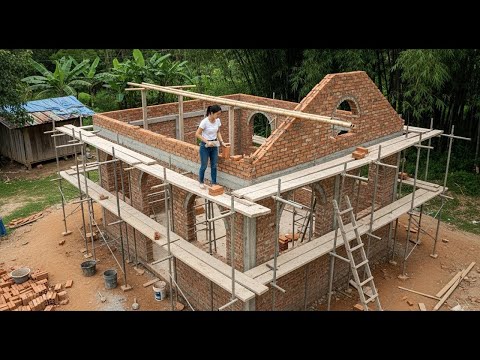 Видео: 135 дней строительства дома | Кирпич, цемент и камни. Полный процесс строительства от начала до к...