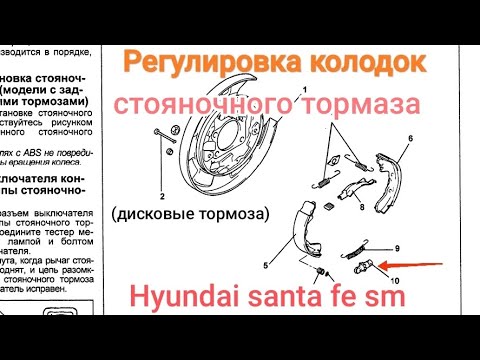 Видео: Регулировка тормозных колодок стояночного тормоза (модели с дисковыми тормозами) Hyundai santa fe sm