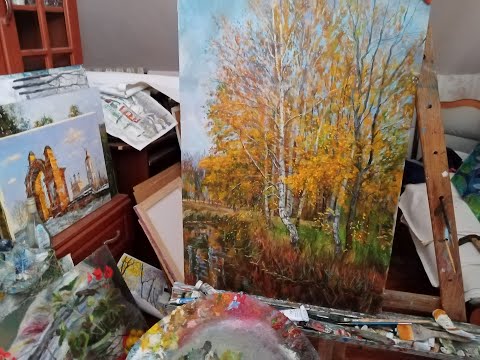 Видео: живопись маслом. осенний день. золотая осень.