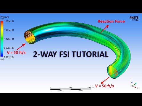 Видео: Учебное пособие по ANSYS 2020: 2-сторонний FSI-анализ изгиба трубы