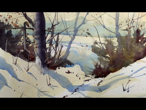 Видео: Снежная дорожка акварелью