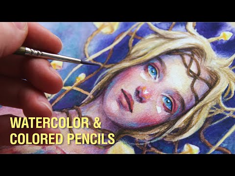 Видео: РИСУЮ АКВАРЕЛЬЮ И ЦВЕТНЫМИ КАРАНДАШАМИ | painting process