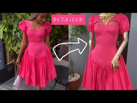 Видео: Как спроектировать это присборенное платье-бюстье со стильным вырезом-капелькой и круглой баской.