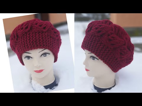 Видео: Супер красивая шапка с толстой нити с классным узором "Турецкая коса".