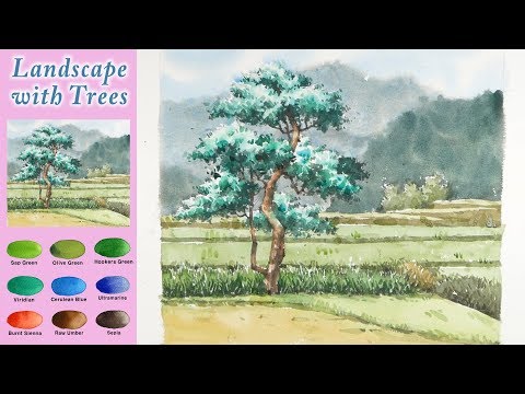 Видео: Основная акварель - Пейзаж с деревьями (Arches rough, wet-in-wet, wet-on-dry) NAMIL ART