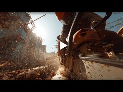 Видео: Спил березы на стройке, рядом с местом прокладки труб отопления.