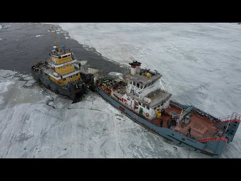 Видео: "Шлюзовой-145" и "Портовый-13" ломают лёд