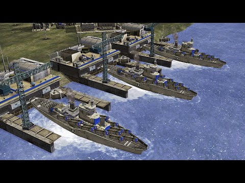 Видео: Бронетехника США + флот против 3 токсинов GLA - Command & Conquer Generals Robern Remake