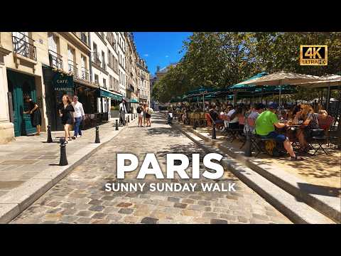 Видео: ПЕШЕХОДНАЯ ПРОГУЛКА ПО ПАРИЖУ 30°C - Многолюдные Кафе и Солнечные Улицы - 4K 60 fps
