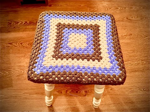 Видео: Сидушка-чехол на табуретку квадратная крючком-Square crochet seat cover on a stool