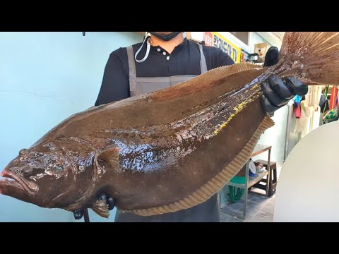 Видео: Самые вкусные сашими в мире с огромной камбалой