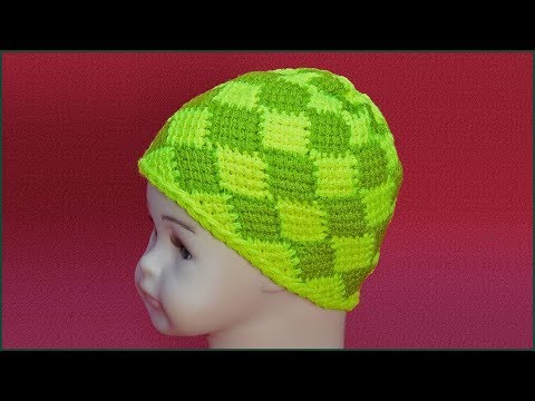 Видео: Шапочка энтерлак тунисским крючком. Шапка крючком.