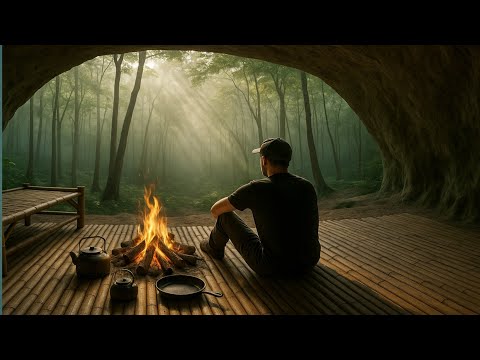 Видео: Под ливнем днем и ночью, кемпинг в пещере, приключения и охота в лесу!