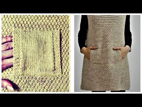 Видео: КАРМАН КЕНГУРУ ДЛЯ ПЛАТЬЯ ИЛИ ТОЛСТОВКИ. вязание спицами. kniting.КАРМАН СПИЦАМИ. туника спицами