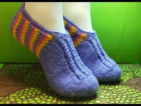Видео: Вязание спицами домашние тапочки следки#182