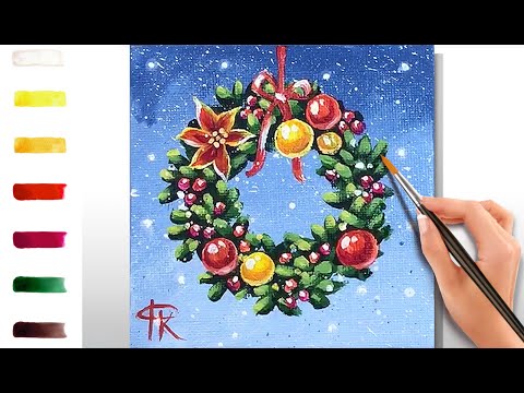 Видео: Новогодний Венок. Открытка. Как нарисовать 🎨АКРИЛ! Сезон 8-16 | Мастер-класс ДЕМО